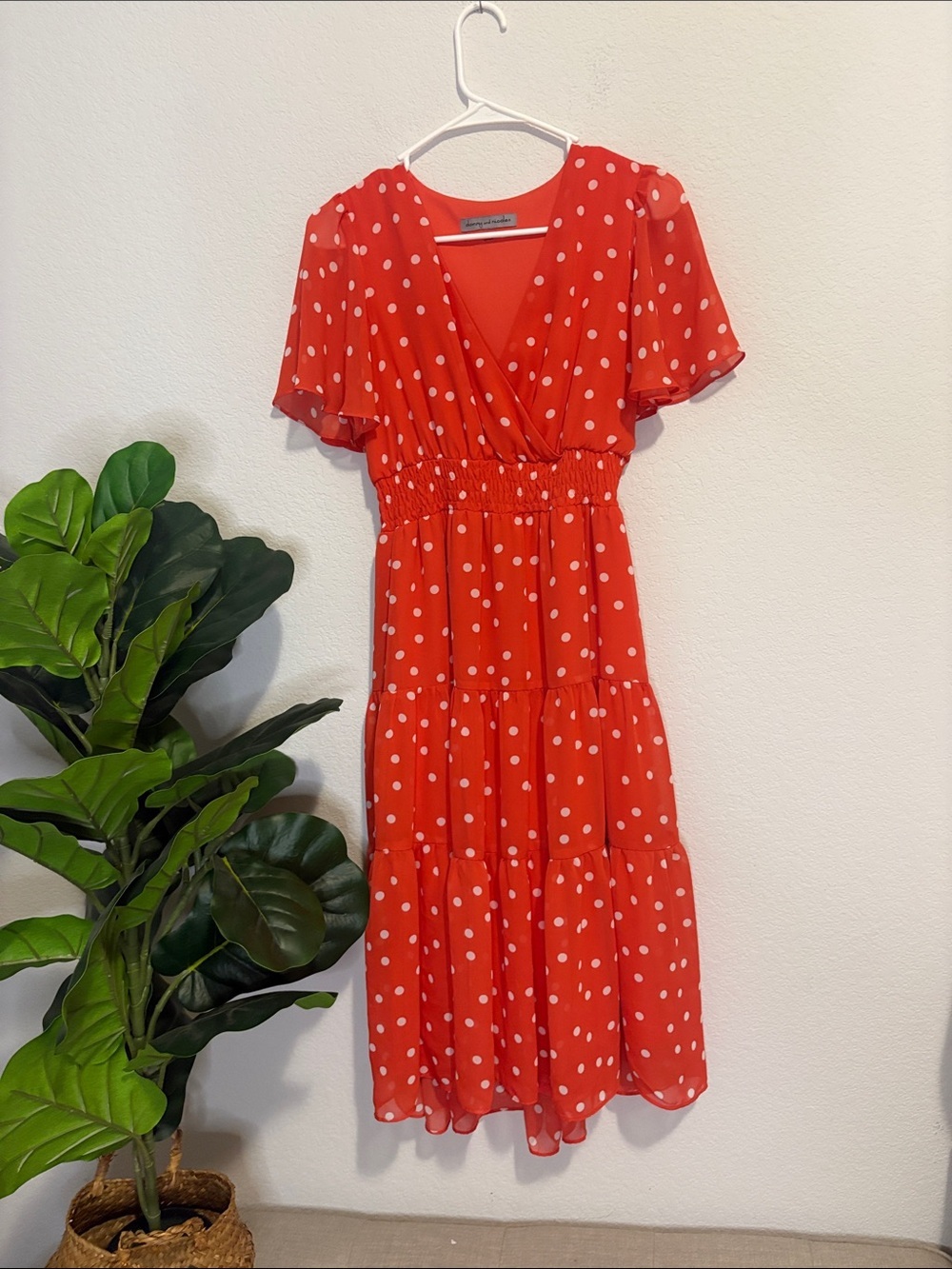 Polka Dot Tiered Midi Dress - coral Red 4